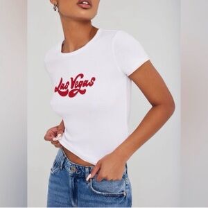 Garage White Tee with Red Las Vegas Graphic